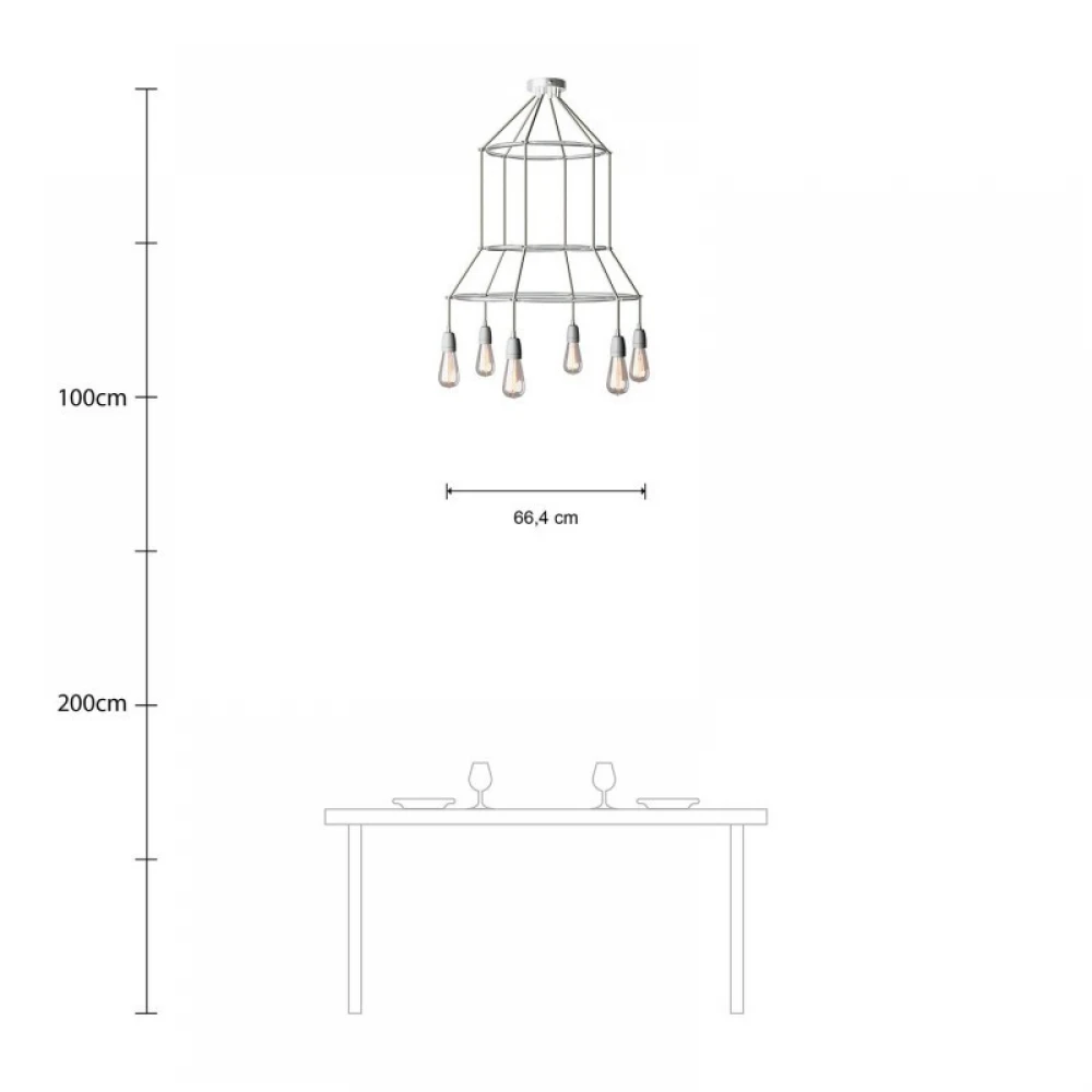 Κρεμαστό φωτιστικό 6φωτο Τριπλό Cage με λάμπες αχλάδι ST64 Γκρι 6xE27 - Creative Cables