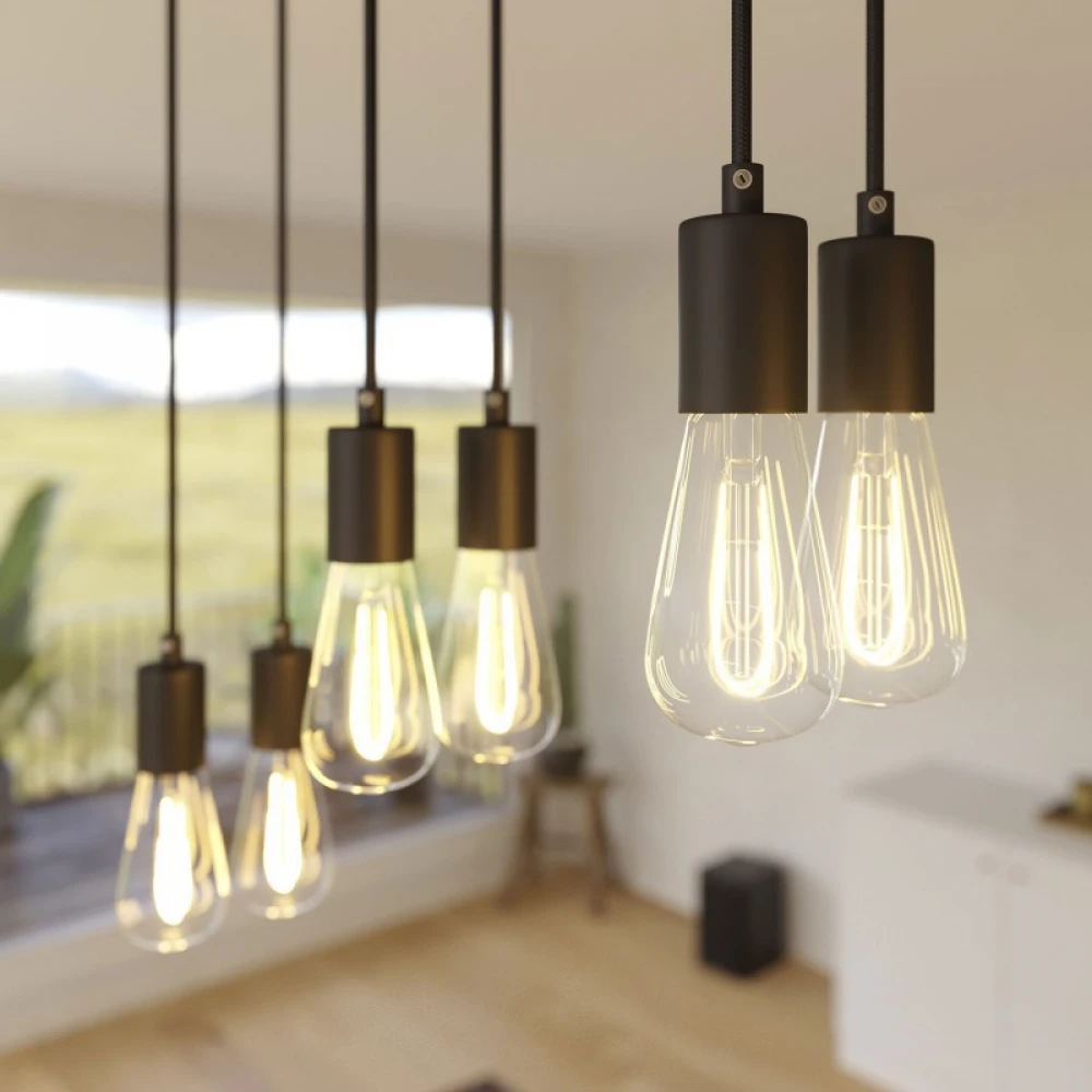 Κρεμαστό Φωτιστικό 6φωτο, με ορθογώνια ροζέτα Rose-One XXL 675 mm, υφασμάτινο καλώδιο και μεταλλικά στοιχεία - Μαύρο ΜΑΤ Dibond - Creative Cables