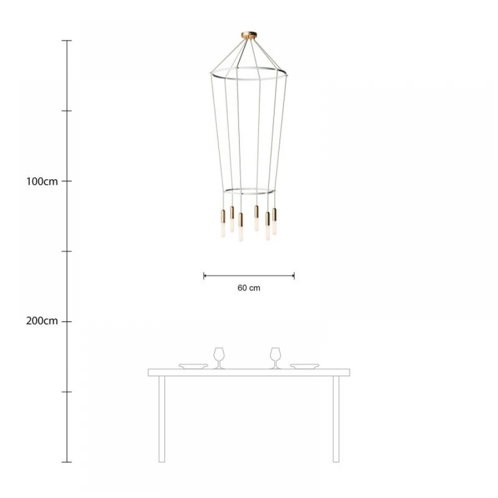 Κρεμαστό φωτιστικό 6φωτο Διπλό Cage P-Light Μπρονζέ 6xE14 - Creative Cables