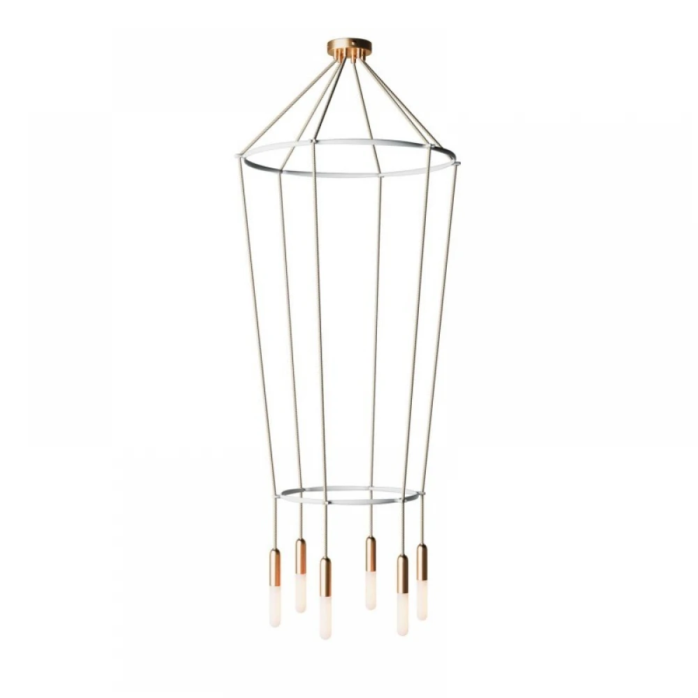 Κρεμαστό φωτιστικό 6φωτο Διπλό Cage P-Light Μπρονζέ 6xE14 - Creative Cables