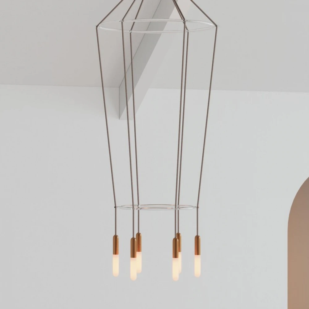 Κρεμαστό φωτιστικό 6φωτο Διπλό Cage P-Light Χάλκινο Αντικέ 6xE14 - Creative Cables