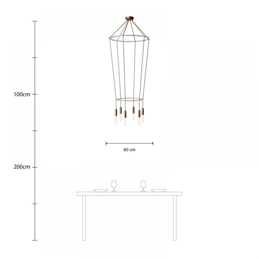 Κρεμαστό φωτιστικό 6φωτο Διπλό Cage P-Light Χάλκινο Αντικέ 6xE14 - Creative Cables