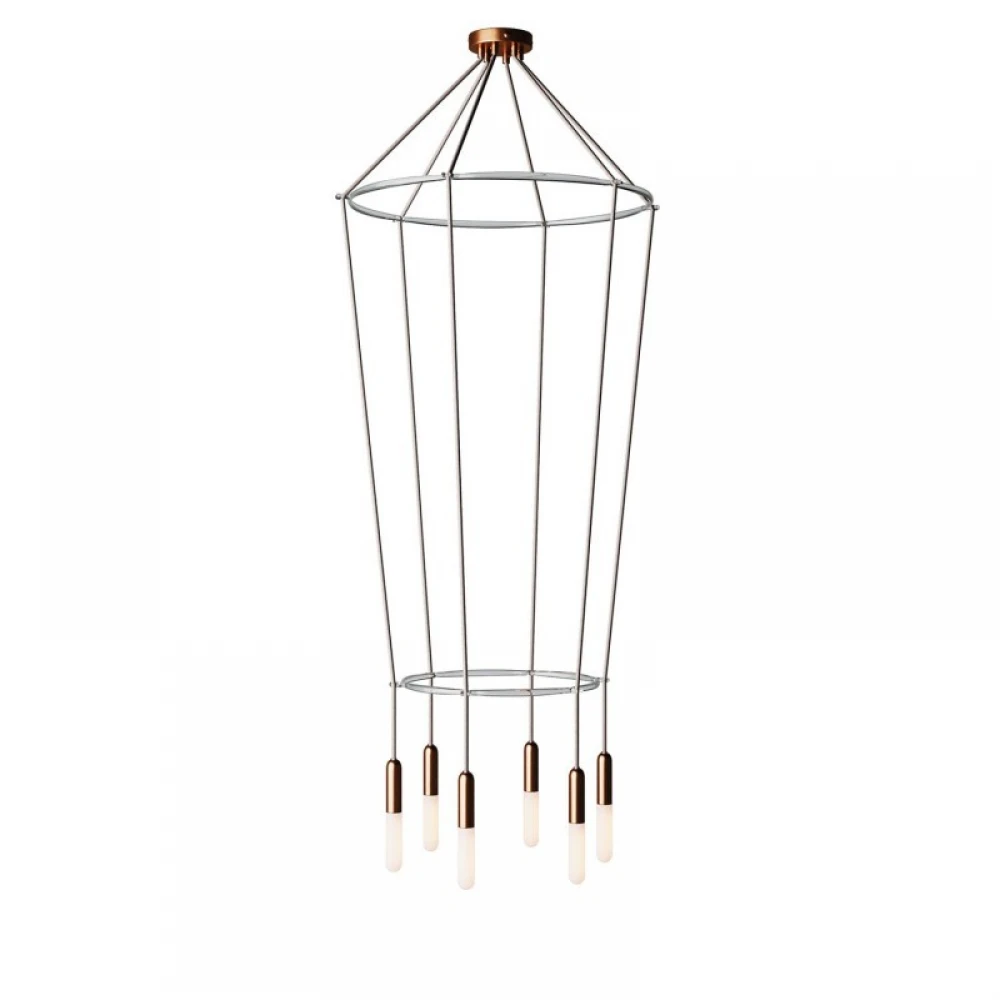 Κρεμαστό φωτιστικό 6φωτο Διπλό Cage P-Light Χάλκινο Αντικέ 6xE14 - Creative Cables