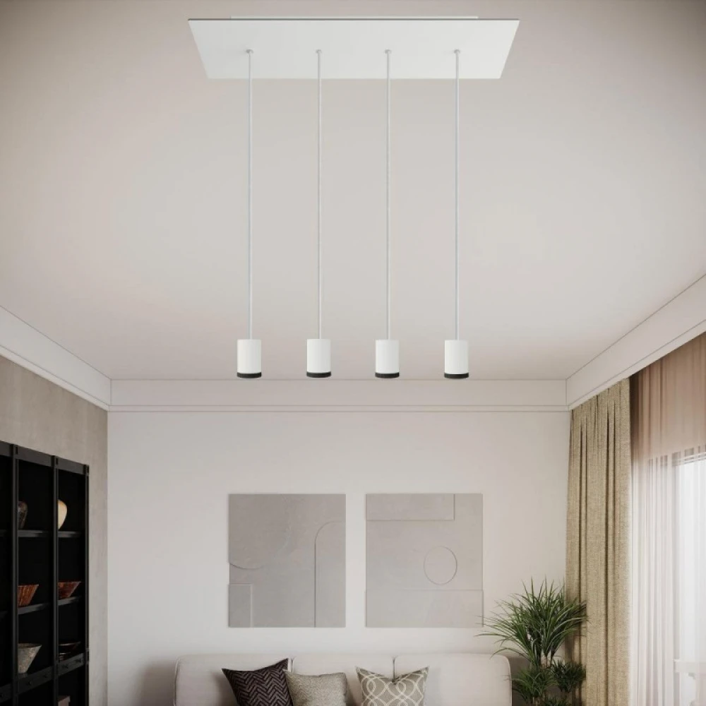 Κρεμαστό Φωτιστικό 4φωτο με Σποτ Mini GU1d0 και XXL ορθογώνια ροζέτα 67,5 cm Rose-One Λευκό ΜΑΤ - Creative Cables