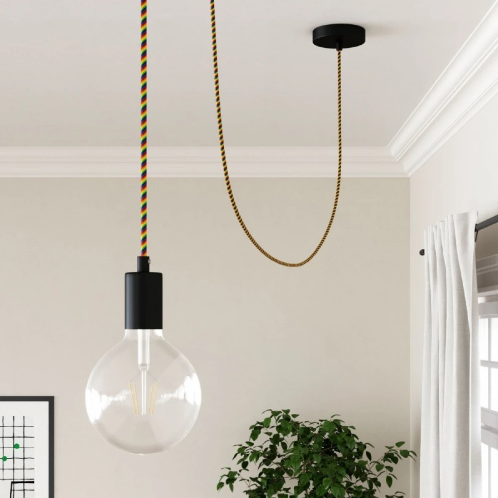 Στρόγγυλο Υφασμάτινο Καλώδιο Vertigo Βαμβάκι - Αυθεντικό Creative-Cables - ERM68 Ουράνιο Τόξο - 2x0.75mm - Creative Cables