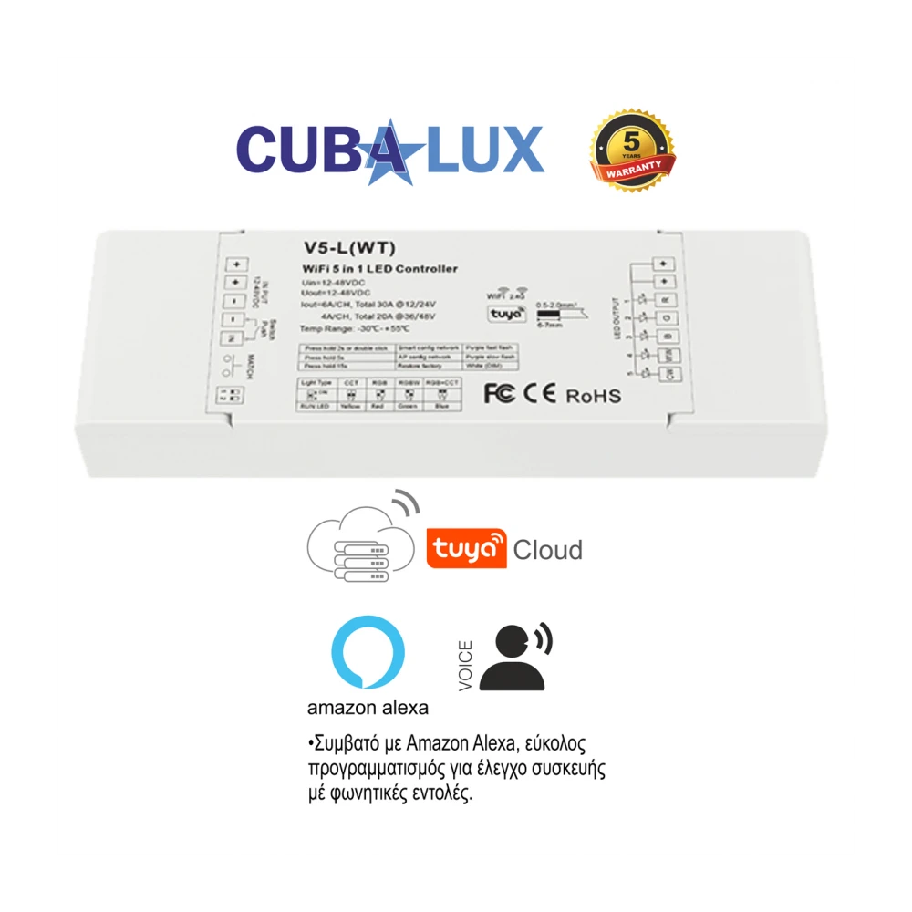WIFI-RF-PUSH BUTTON CONTROLLER 5X6A 11/48VDC - Cubalux