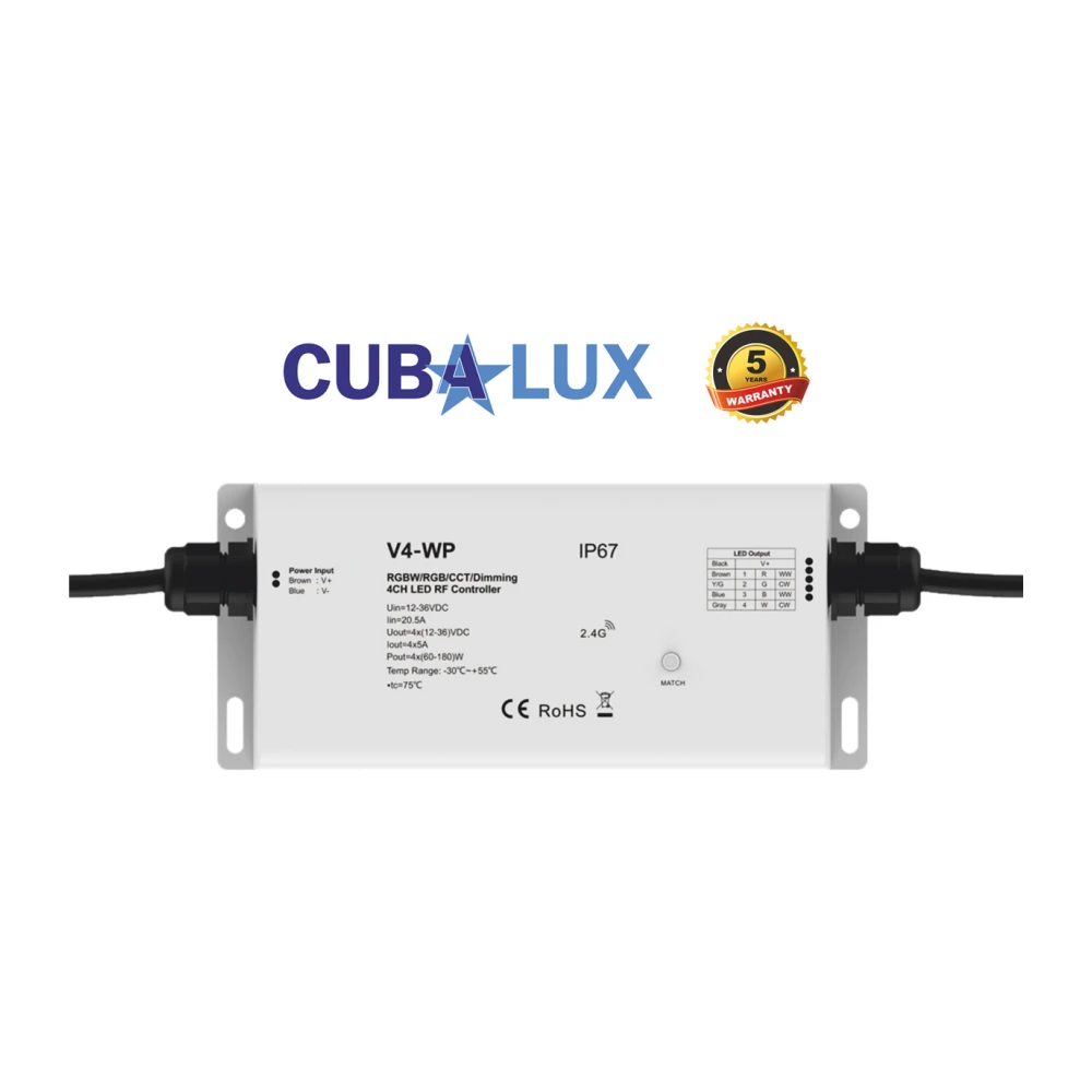 RF-PUSH BUTTON RGBW/RGB/CCT/DIM CONTROLLER 4X5A 12/24VDC IP67 - Cubalux