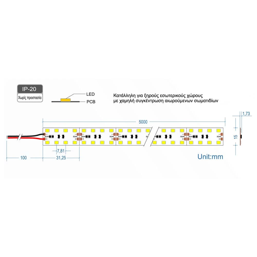 Ταινία Led JAZZ 24V 30 Watt IP20 SAMSUNG Chip Θερμό Λευκό 3000K - 5 μέτρα - CUBALUX