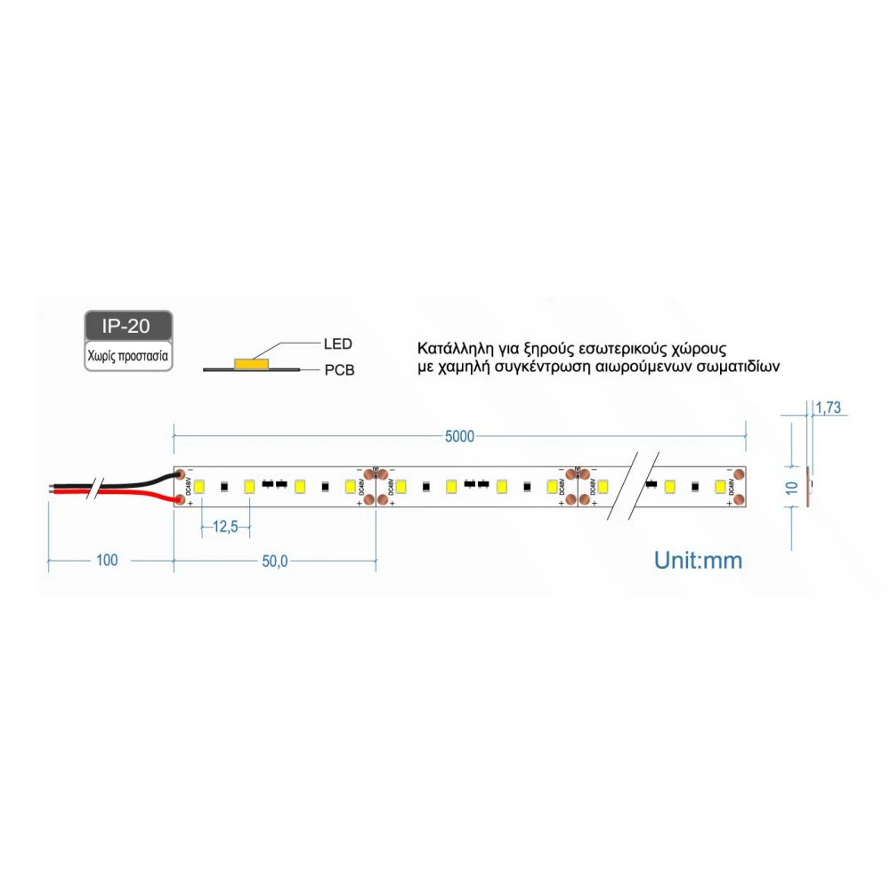 Ταινία LED Jazz 12 Watt/m 48V-IC CRI90 IP20 80 LED/m - Ουδέτερο λευκό 4000K - 5 μέτρα - Συνεχόμενης λειτουργίας έως 30 μέτρα - CUBALUX