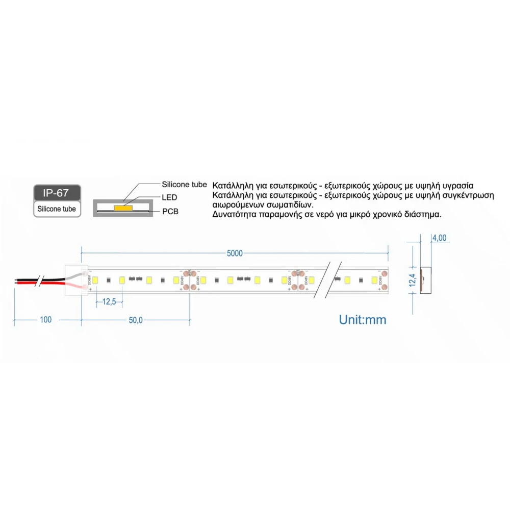 Ταινία LED Jazz 18 Watt/m 48V-IC CRI90 IP67 80 LED/m - Ουδέτερο λευκό 4000K - 5 μέτρα - Συνεχόμενης λειτουργίας έως 20 μέτρα - CUBALUX