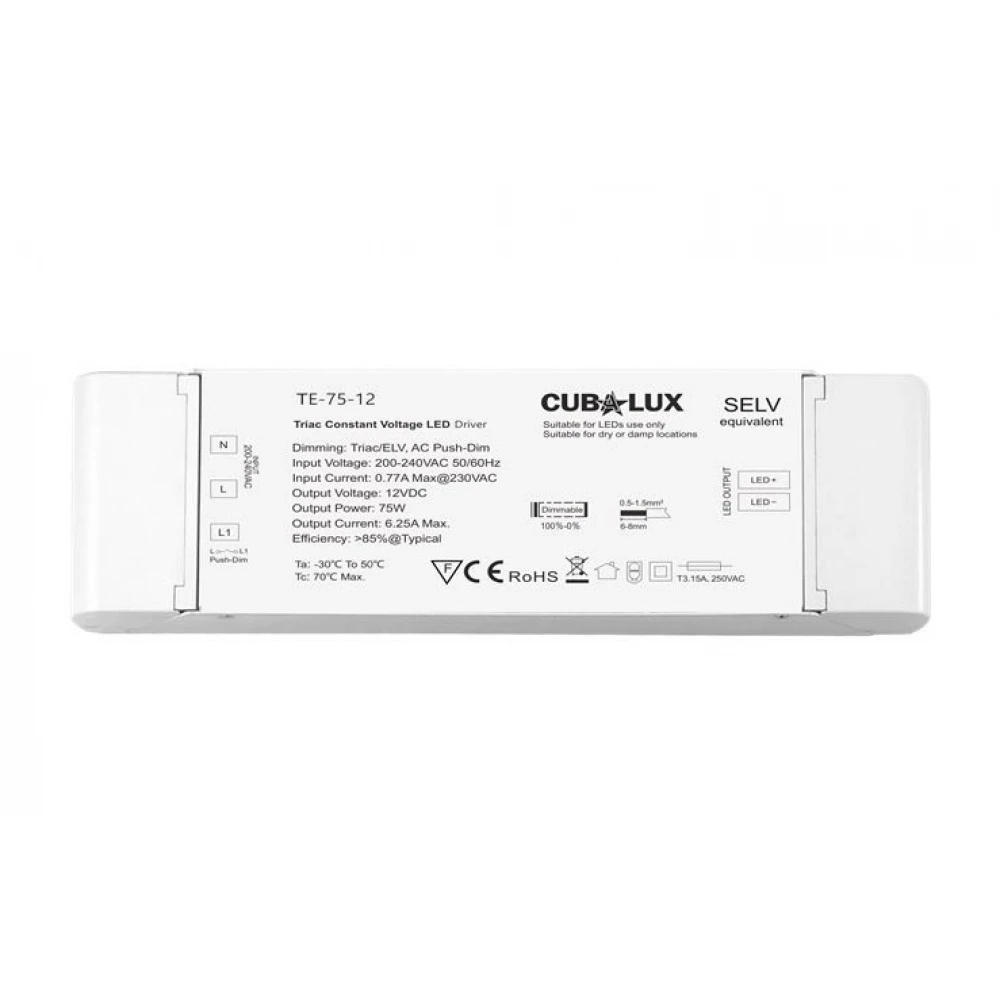 Dimmable TRIAC, Push button τροφοδοτικό LED Cubalux 75 Watt 12VDC IP20