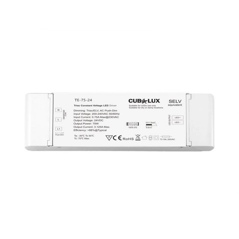 Dimmable TRIAC, Push button τροφοδοτικό LED Cubalux 75 Watt 24VDC IP20