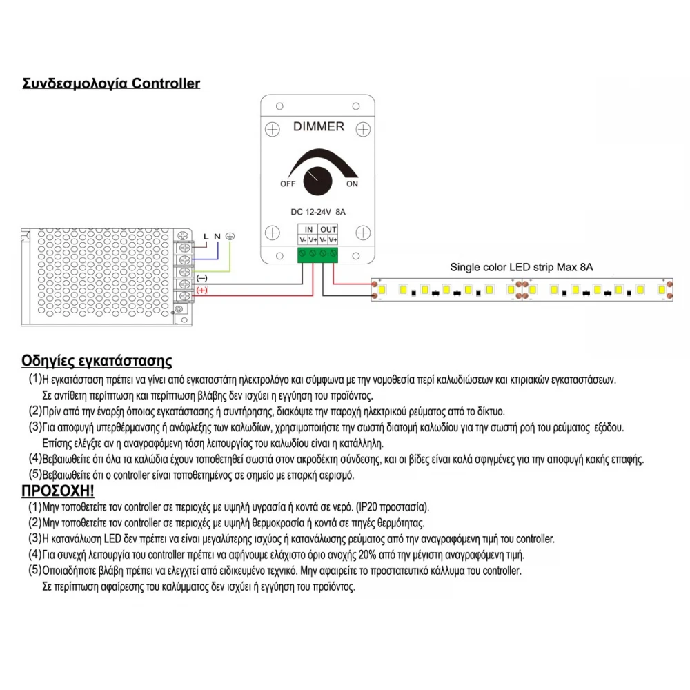 Dimmer Με Ποτενσιόμετρο 8Α 12/24Vdc - Cubalux