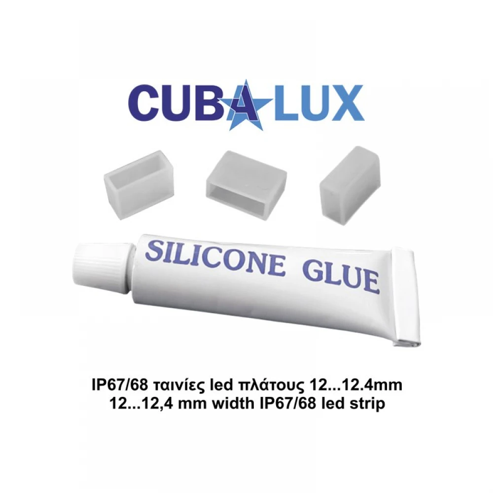 3 Τερματικές Τάπες + Σιλικόνη Για Ταινίες led IP67/68 Πλάτους 12,4mm - CUBALUX