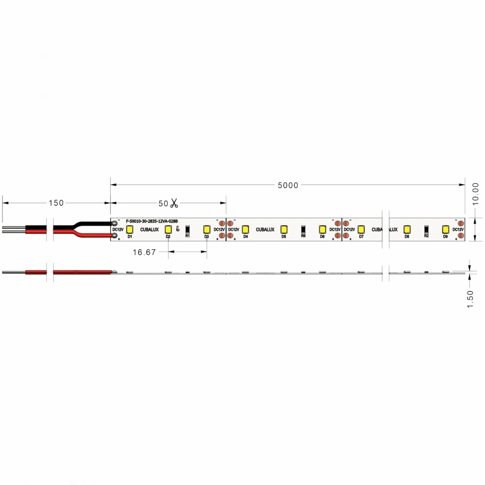 Ταινία LED TΩRA 12 Watt/m 12V CRI80 IP20 60 LED/m 5m  Ψυχρό Λευκό 6000Κ CUBALUX
