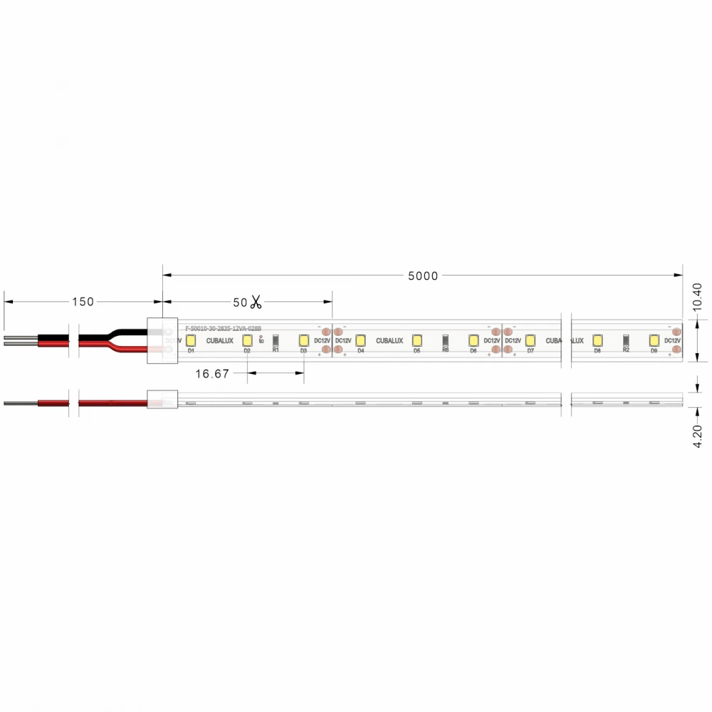 Ταινία LED TΩRA 12 Watt/m 12V CRI80 IP67 60 LED/m 5m 6000K CUBALUX