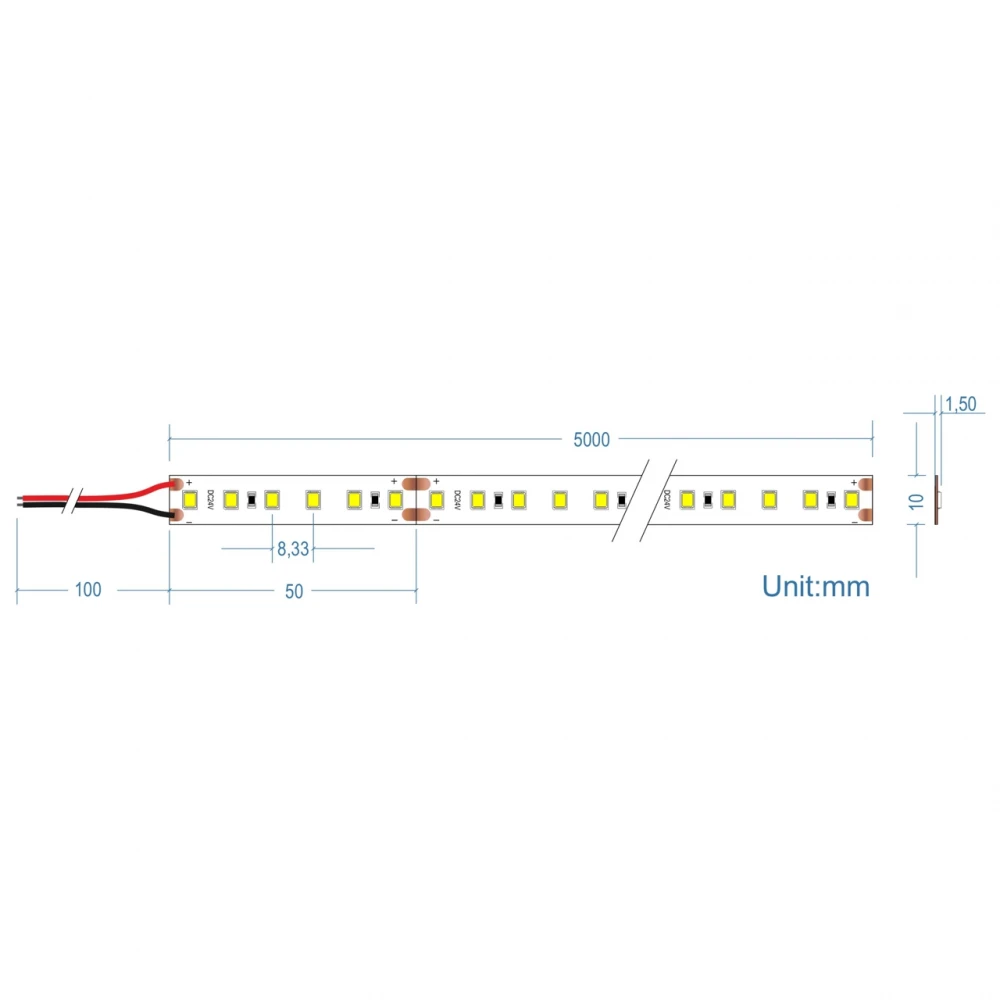 Ταινία LED TΩRA 9.6 Watt/m 24V CRI80 IP67 120 LED/m - 5 μέτρα Ψυχρό Λευκό 6000K - CUBALUX