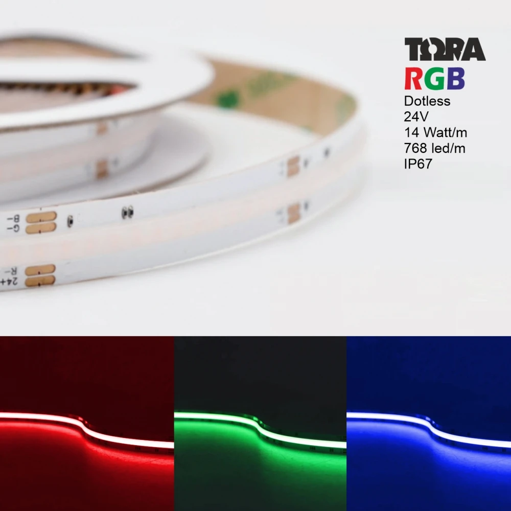 LED COB Ταινία TΩRA Dotless 14W 24V IP67 RGB - 5 Μέτρα  - CUBALUX