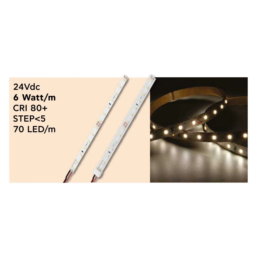 Ταινία LED TΩRA 6 Watt/m 24V CRI80 IP67 70 led/m (10,4mm) 3000K - 5 μέτρα - CUBALUX