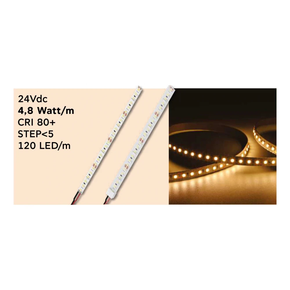 Ταινία LED TΩRA 4,8 Watt/m 24V CRI80 IP67 120 led/m (10,4mm) 3000K - 5 μέτρα - CUBALUX