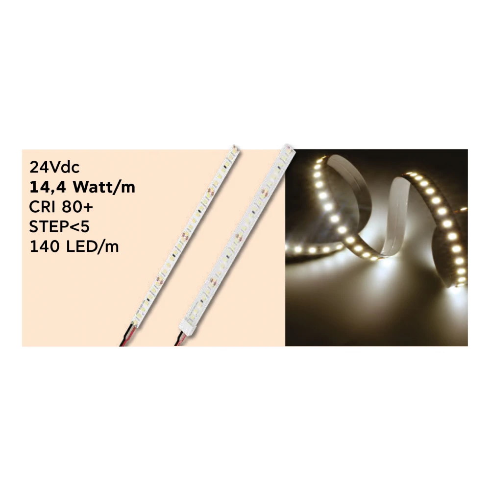 Ταινία LED TΩRA 14,4 Watt/m 24V CRI80 IP65 140 led/m 4000K - 5 μέτρα - CUBALUX