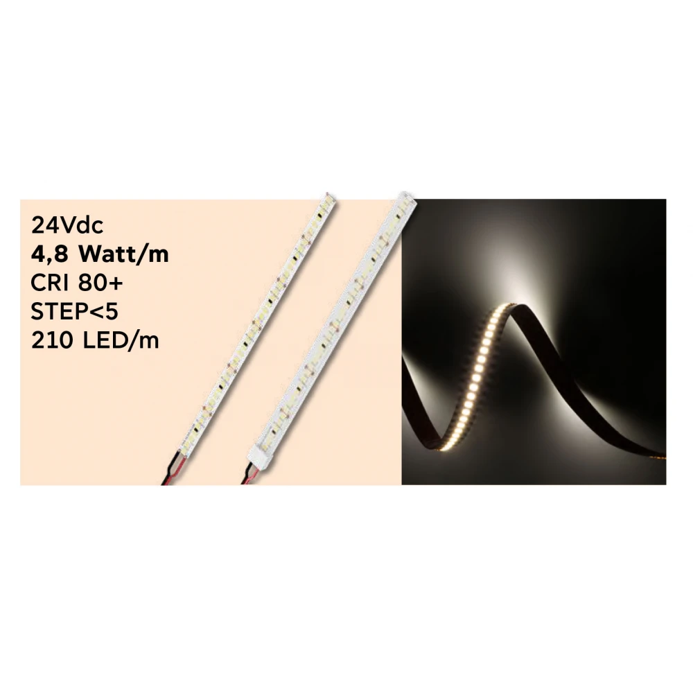 Ταινία LED TΩRA 4,8 Watt/m 24V CRI80 IP67 210 led/m 5m (10,4mm) 4000K - 5 μέτρα - CUBALUX