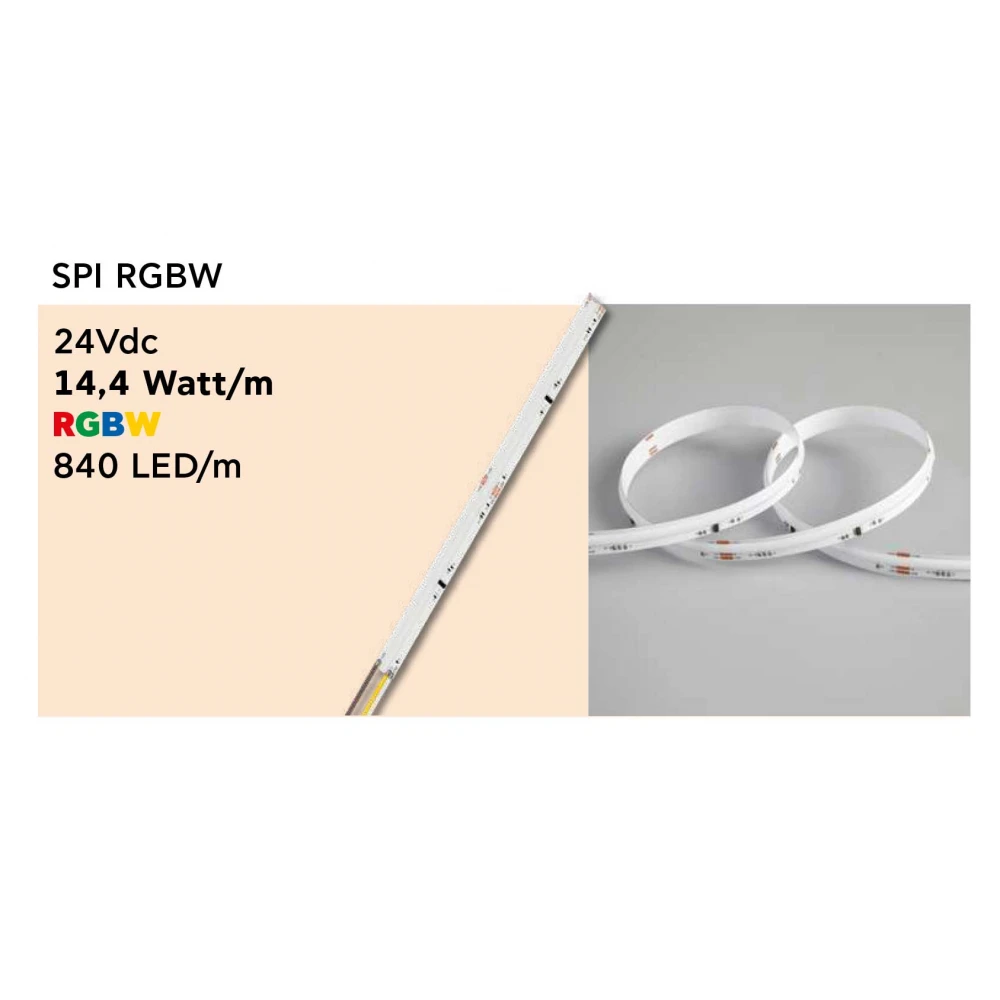 Ταινία LED TΩRA COB SPI RGBW 14,4 Watt/m 24V CRI90(3000K) IP20 840 led/m 5m (10mm) - 5 μέτρα - CUBALUX