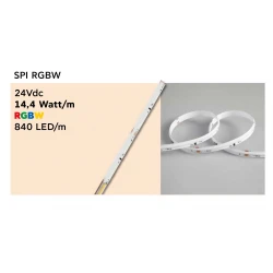 Ταινία LED TΩRA COB SPI RGBW 14,4 Watt/m 24V CRI90(3000K) IP20 840 led/m 5m (10mm) - 5 μέτρα - CUBALUX