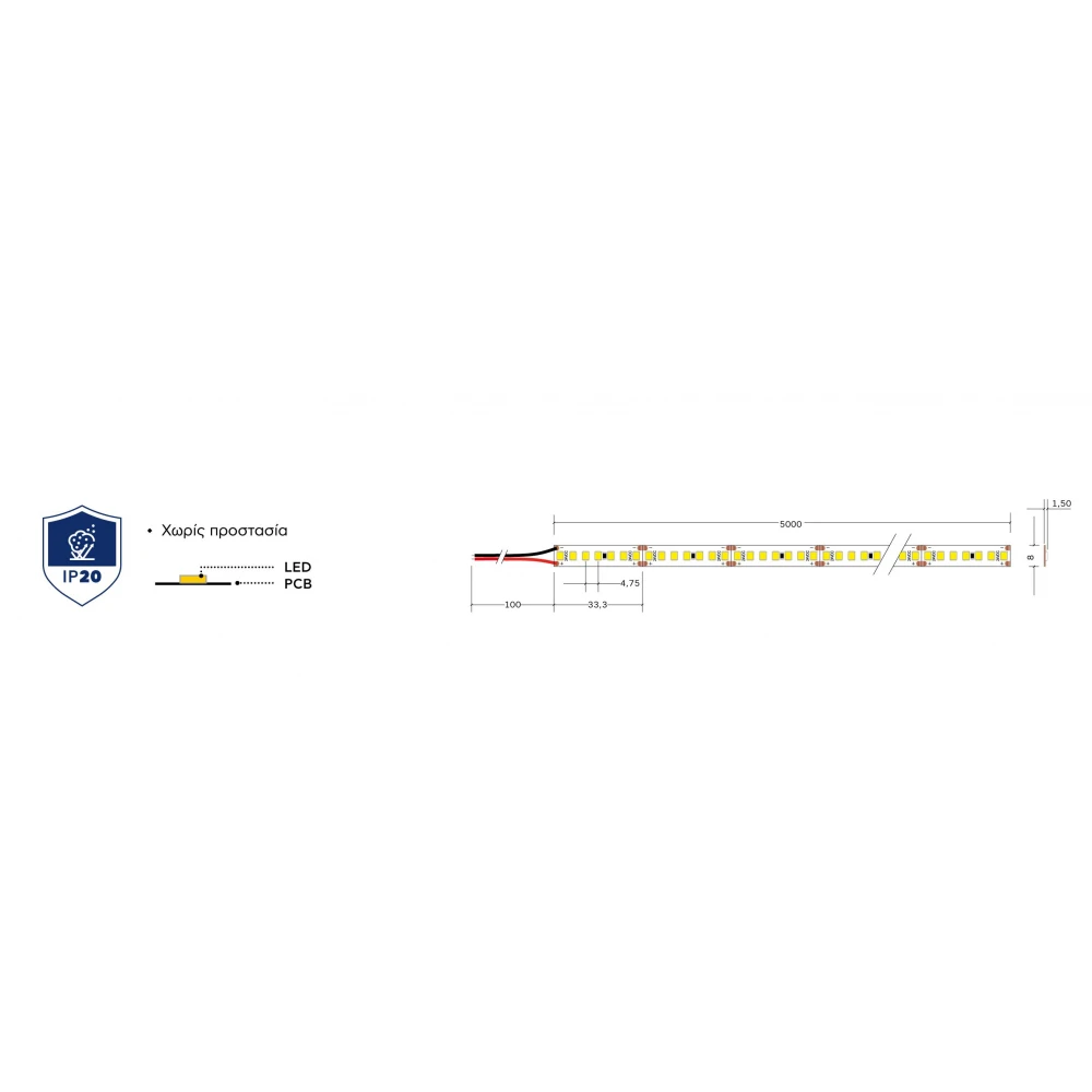 Ταινία Led 9.6W 24V IP20 Emphasis 5 μέτρα Ψυχρό Λευκό 6500K - CUBALUX