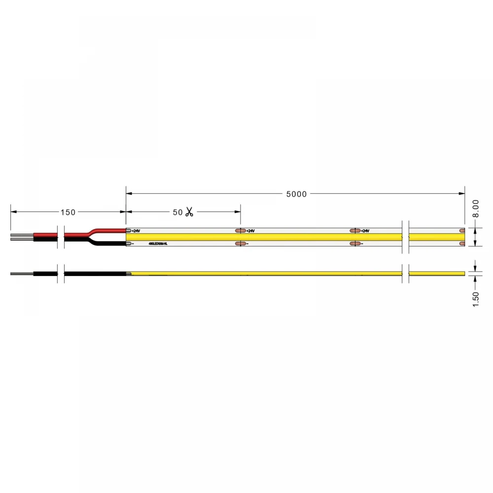 Ταινία Led TΩRA COB 4,5 Watt/m 24V CRI90 IP20 320 led/m 3000K 5m (8mm) - 5 μέτρα - CUBALUX