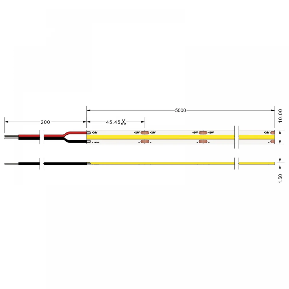 Ταινία Led TΩRA COB 14,5 Watt/m 24V CRI90 IP20 528 led/m 2700K 5m (10mm) - 5 μέτρα - CUBALUX