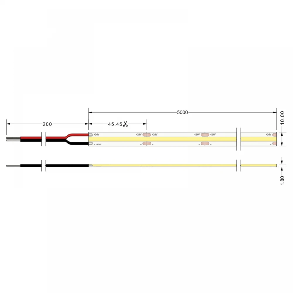 Ταινία Led TΩRA COB 14,5 Watt/m 24V CRI90 IP65 528 led/m 6000K 5m (10mm) - 5 μέτρα - CUBALUX