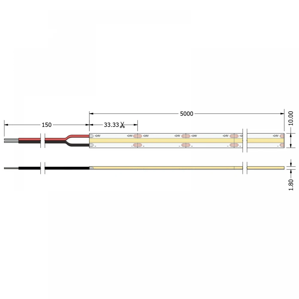 Ταινία Led TΩRA COB 20 Watt/m 24V CRI90 IP65 720 led/m 3000K 5m (10mm) - 5 μέτρα - CUBALUX