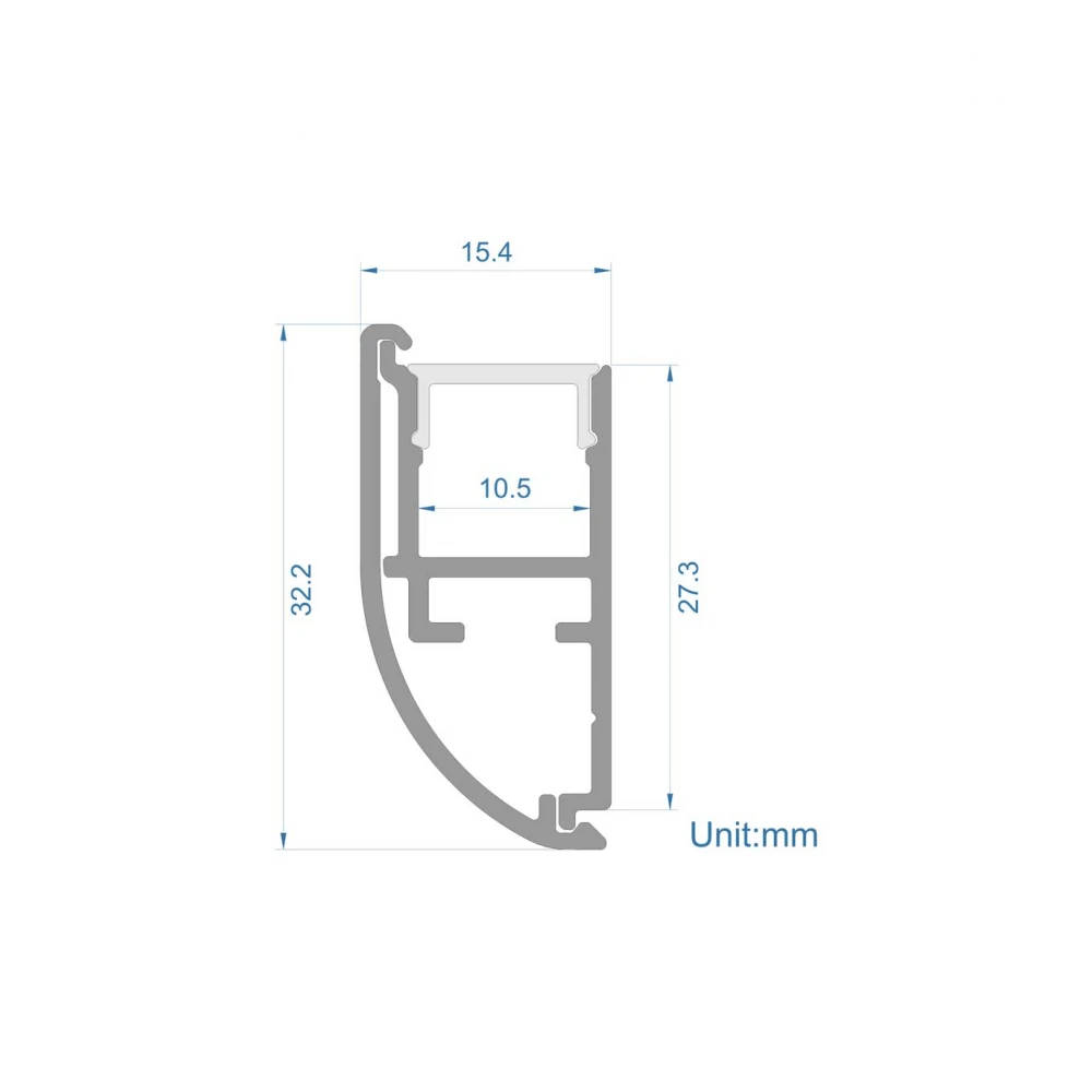 Προφίλ Αλουμινίου Τοίχου Καμπύλη για Κρυφό Φωτισμό 2 μέτρα - Cubalux