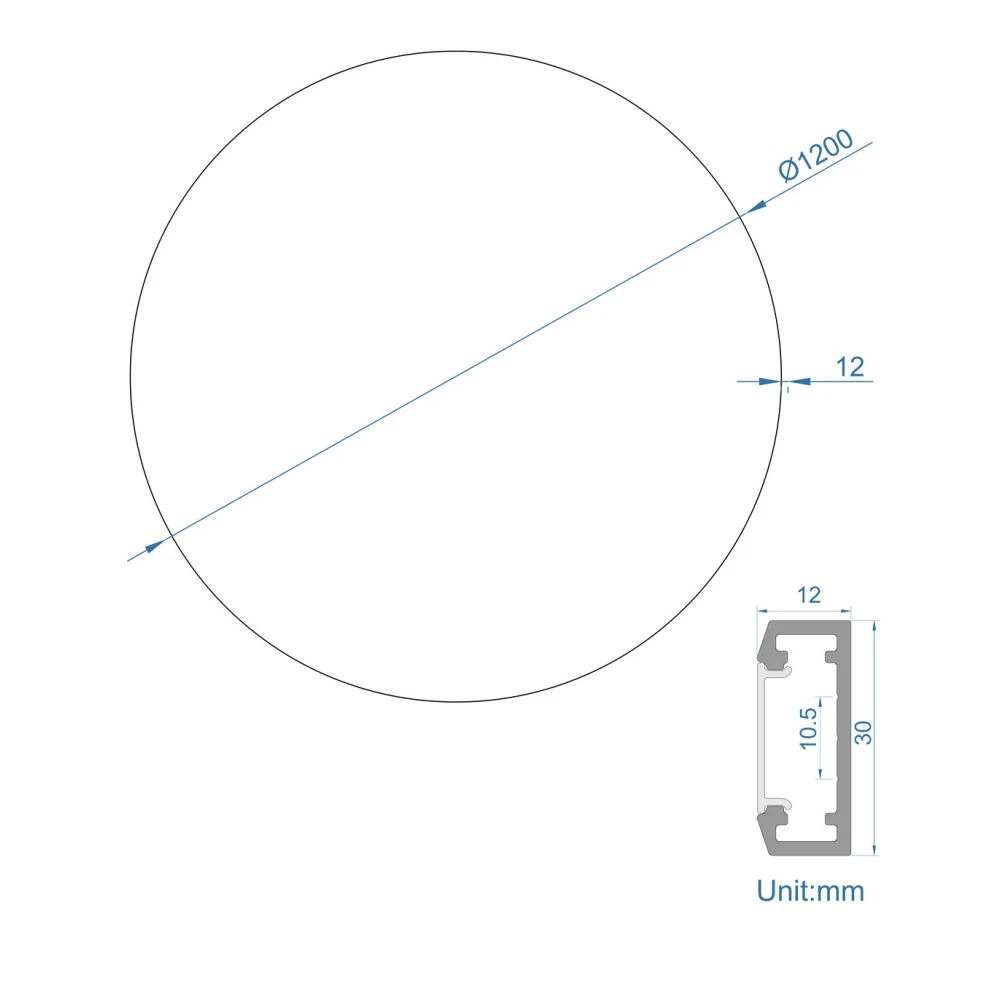 ΚΥΚΛΟΣ ΑΛΟΥΜΙΝΙΟΥ 1200MM ΜΕ ΚΑΛΥΜΜΑ ΟΠΑΛ - ΦΩΤΙΣΜΟΣ ΕΞΩΤΕΡΙΚΟΣ - ΜΑΥΡΟ - Cubalux