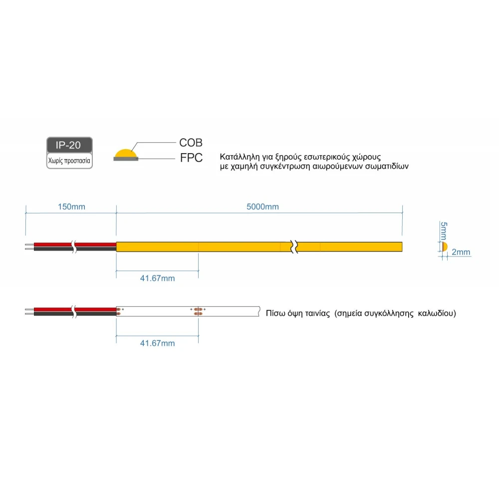 LED COB Ταινία SLIM LINE 6W 24V IP20 CRI 90 Ουδέτερο Λευκό 4000K - 5 Μέτρα  - CUBALUX