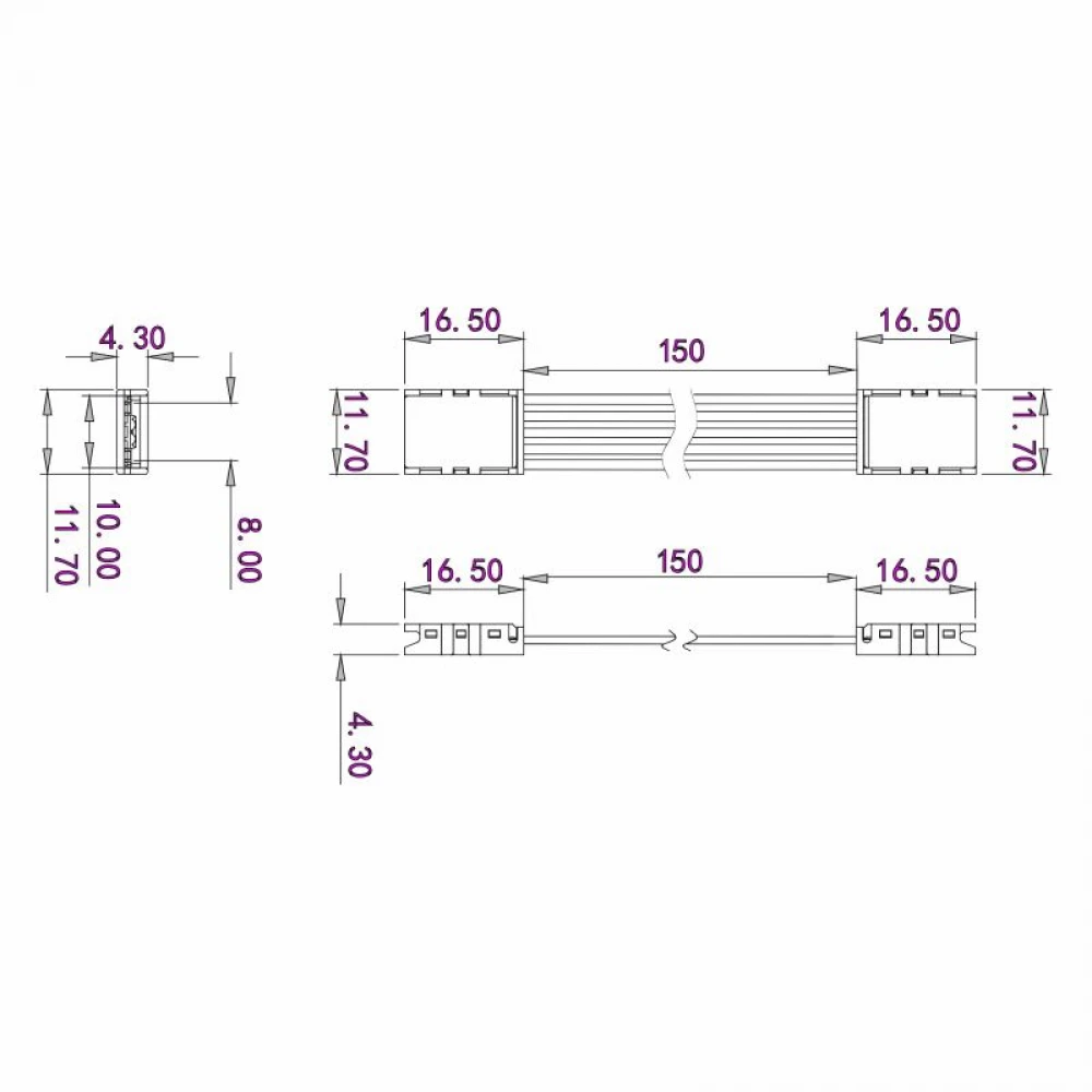 Ενδιάμεσος κονέκτορας IP20/65 με καλώδιο 15cm για RGBW ταινία led SMD πλάτους 10mm - Τεμ. - Cubalux