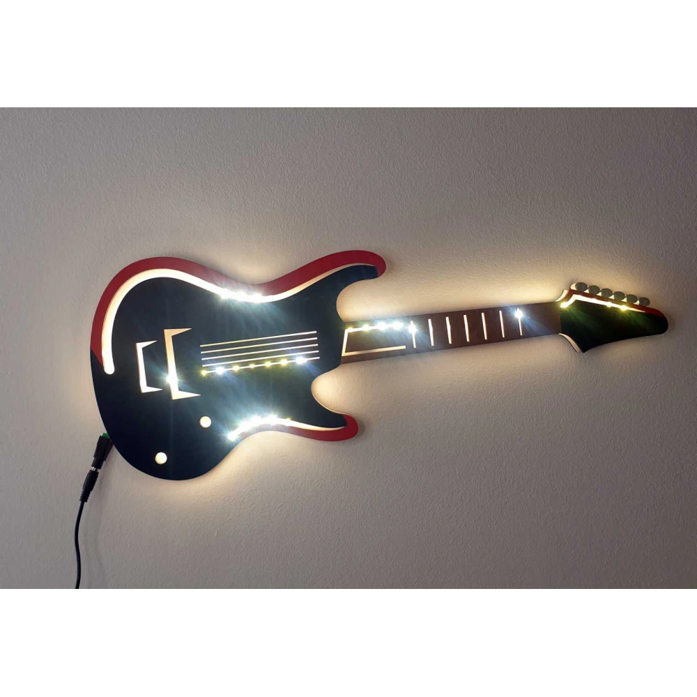 Custom LED Φωτιστικό Τοίχου Ηλεκτρική Κιθάρα - Χειροποίητο Φωτιστικό Από Ξύλο 60x25 cm