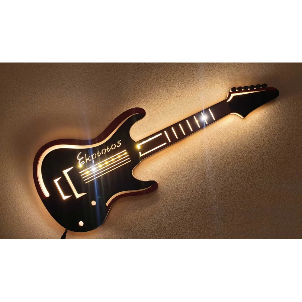 Custom LED Φωτιστικό Τοίχου Ηλεκτρική Κιθάρα - Χειροποίητο Φωτιστικό Από Ξύλο 60x25 cm