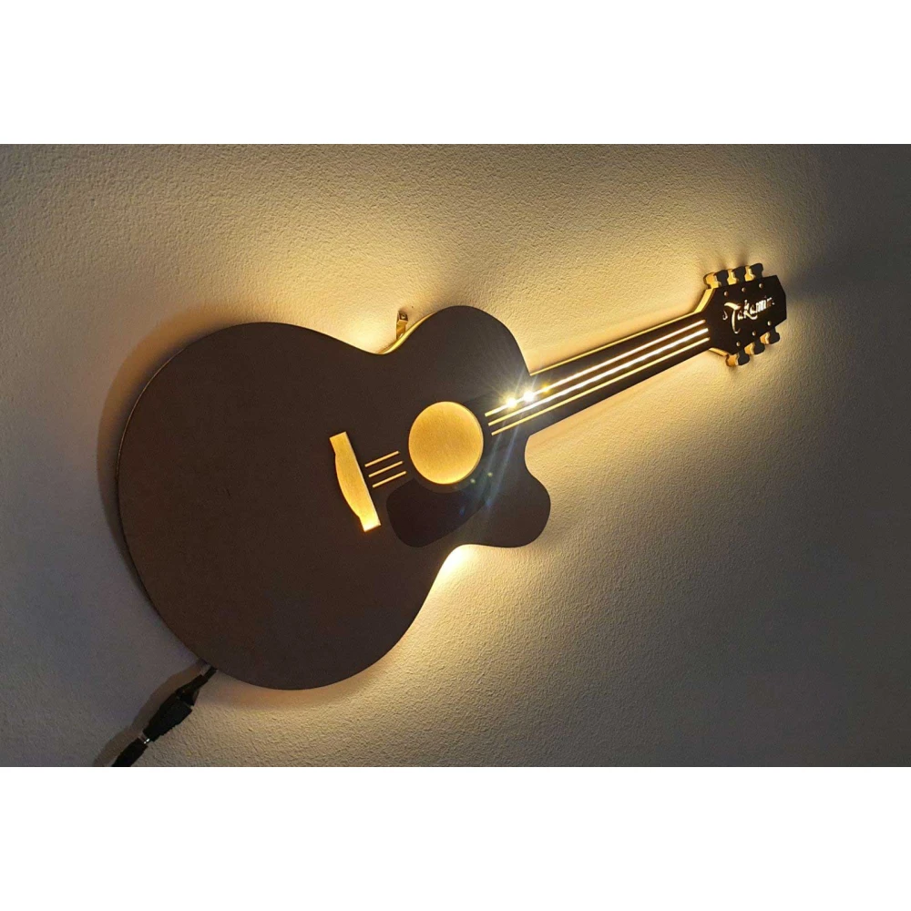 Custom LED Φωτιστικό Τοίχου Κιθάρα ακουστική - Χειροποίητο Φωτιστικό Από Ξύλο 60x25 cm