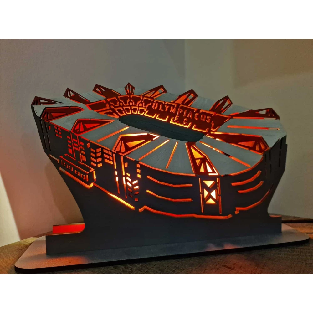 Custom LED Φωτιστικό γραφείου Γήπεδο Καραϊσκάκης - Χειροποίητο Φωτιστικό Από Ξύλο 26×6×16 cm