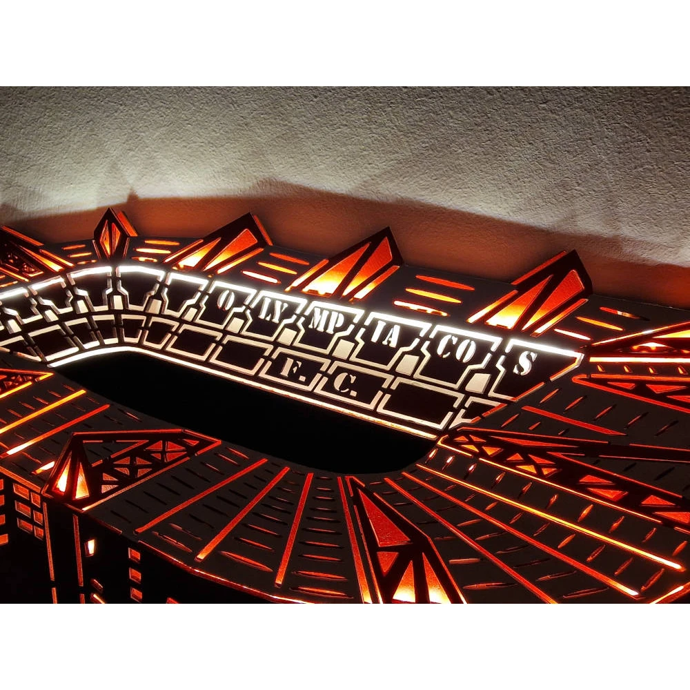 Custom LED Φωτιστικό τοίχου γήπεδο Καραϊσκάκης - Χειροποίητο Φωτιστικό Από Ξύλο 65x40 cm