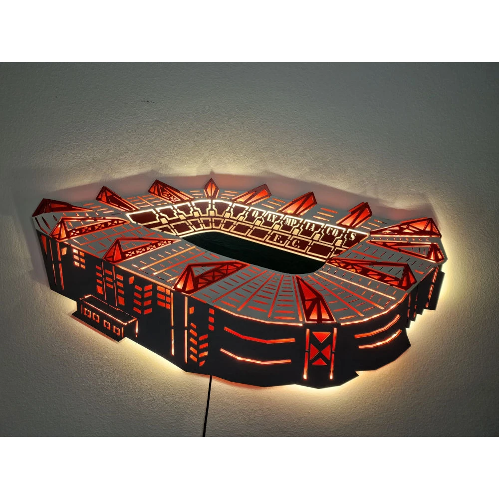 Custom LED Φωτιστικό τοίχου γήπεδο Καραϊσκάκης - Χειροποίητο Φωτιστικό Από Ξύλο 65x40 cm