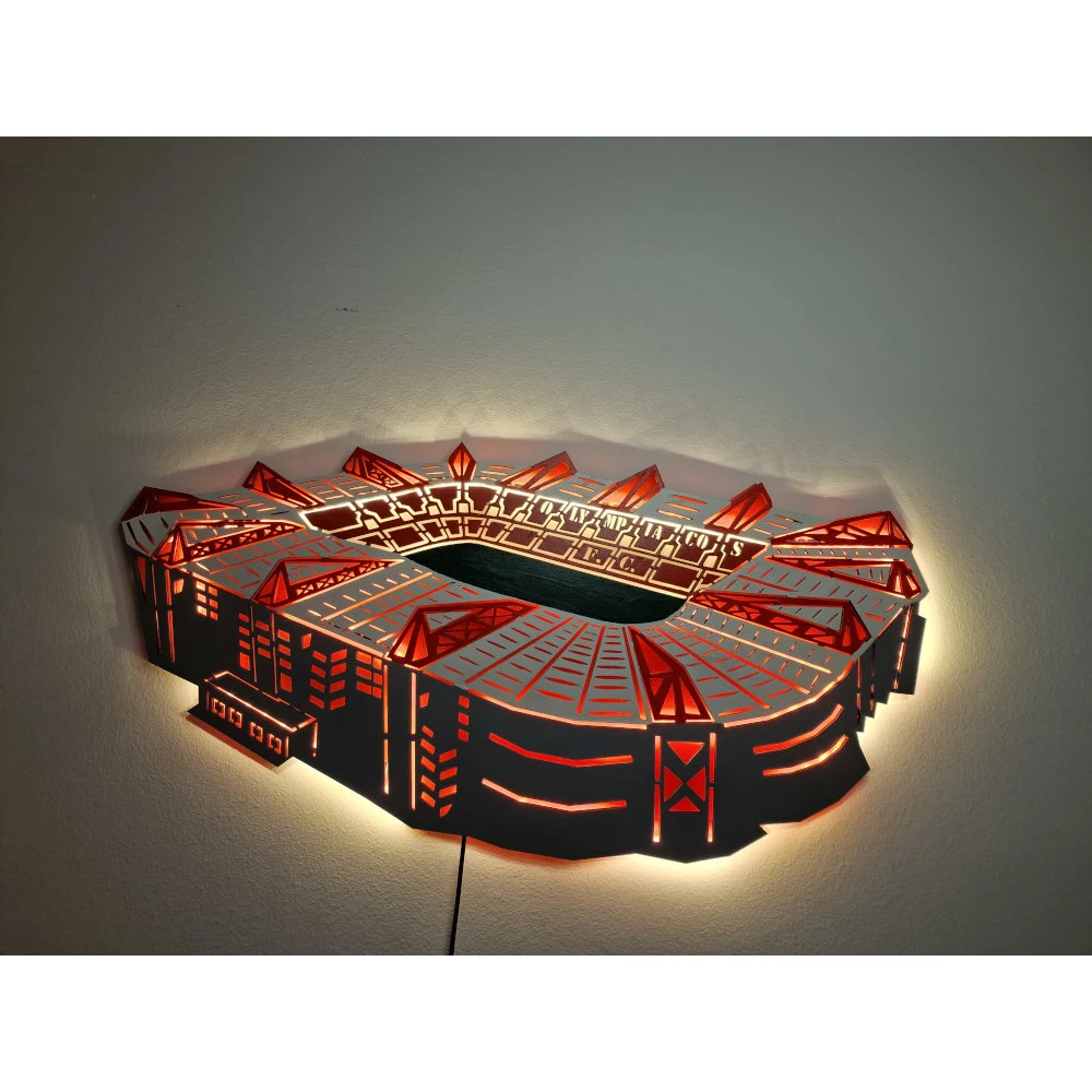 Custom LED Φωτιστικό τοίχου γήπεδο Καραϊσκάκης - Χειροποίητο Φωτιστικό Από Ξύλο 65x40 cm