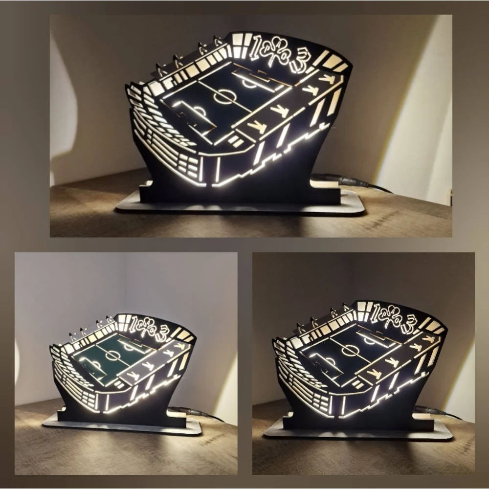 Custom LED Φωτιστικό γραφείου Γήπεδο Λεωφόρου - Χειροποίητο Φωτιστικό Από Ξύλο 27×6×20 cm