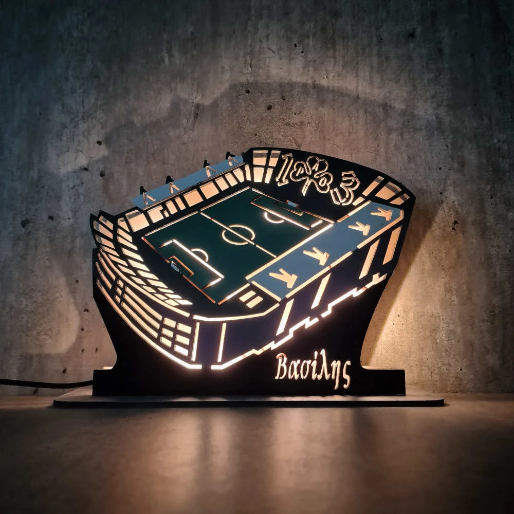 Custom LED Φωτιστικό γραφείου Γήπεδο Λεωφόρου - Χειροποίητο Φωτιστικό Από Ξύλο 27×6×20 cm