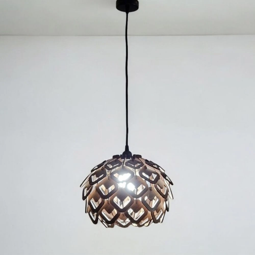 Laser Cut Φωτιστικό κρεμαστό σε απόχρωση καρυδιάς από ξύλο συμήδα PINE CONE