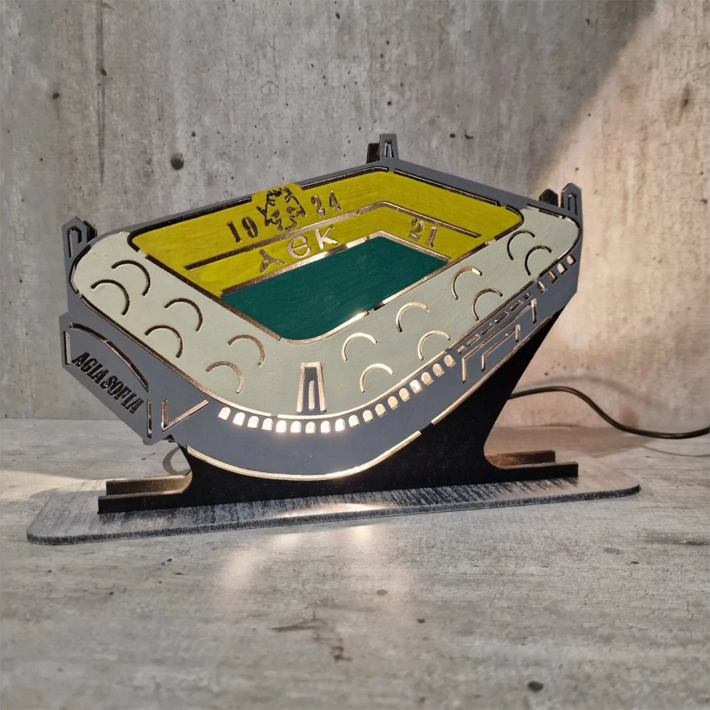 Custom LED Φωτιστικό γραφείου Γήπεδο Αγιά Σοφιά - Χειροποίητο Φωτιστικό Από Ξύλο 25×7×18 cm