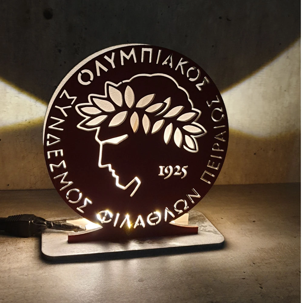 Custom LED Ξύλινο επιτραπέζιο φωτιστικό ομάδας - Χειροποίητο Φωτιστικό Από Ξύλο 13×18 cm