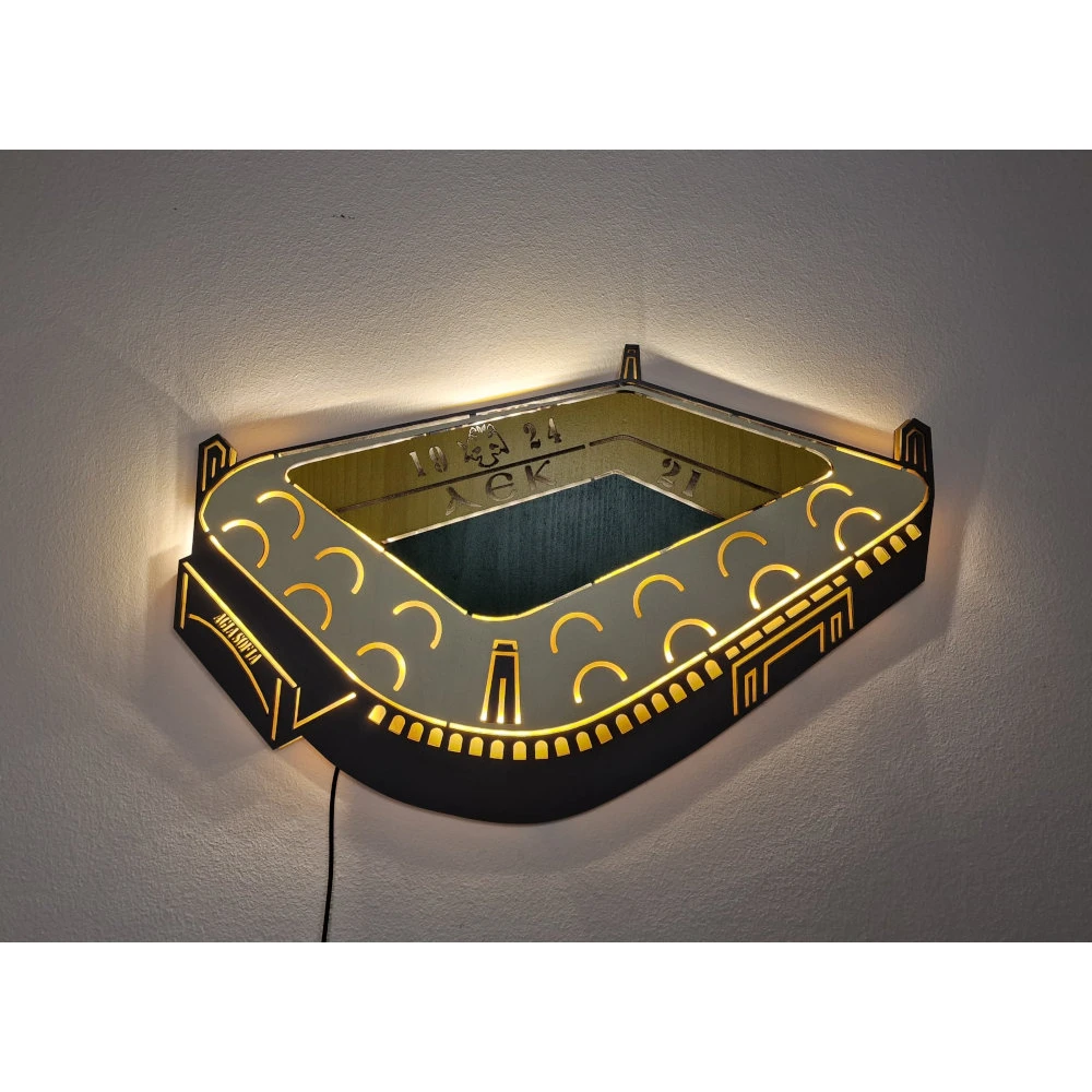 Custom LED Φωτιστικό τοίχου γήπεδο Αγιά Σοφιά με το Νταμπλ - Χειροποίητο Φωτιστικό Από Ξύλο 60x40 cm